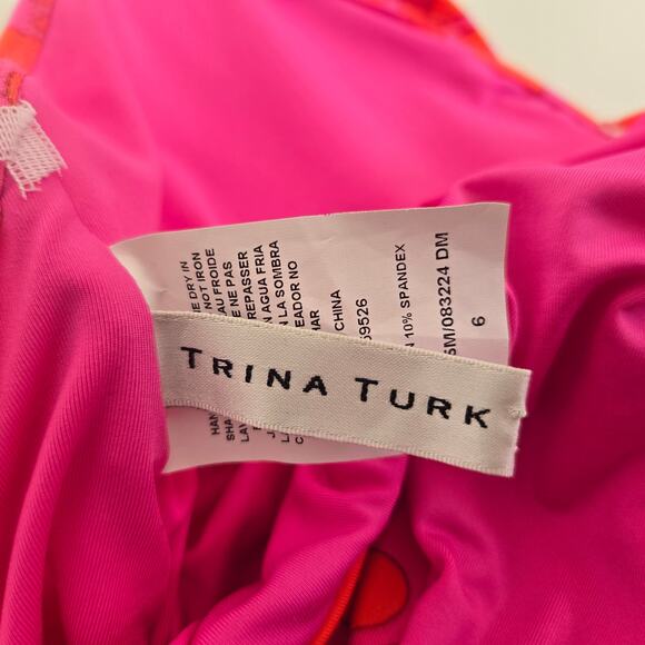 Trina Turk Trellis Twist One Piece Swimsuit Pink Orange Halter Tie Women 6 - Picture 10 of 11